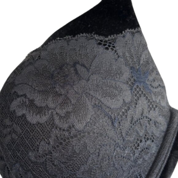 Elegant Velvet Lace Bra with lace overlay, full coverage / 38 D / Black - Picture 3 of 7